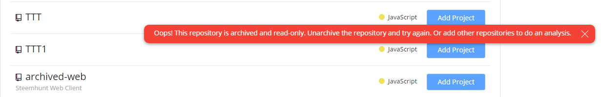 Error for archived repository