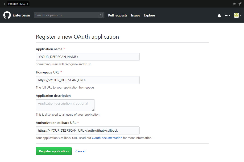 Register GitHub app
