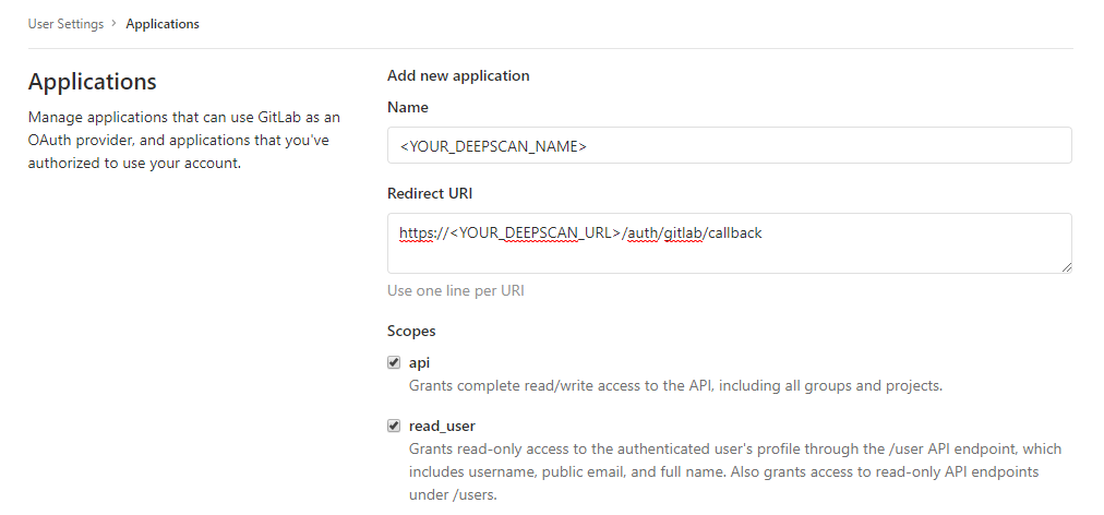 Register GitLab app