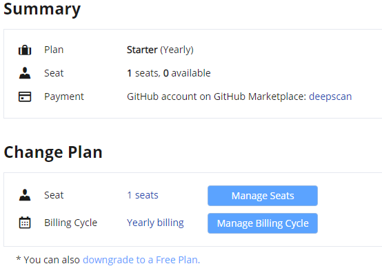 GitHub Marketplace billing information