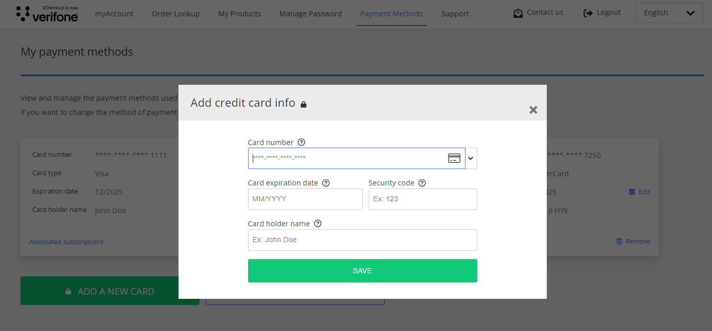 Change payment method in 2Checkout MyAccount